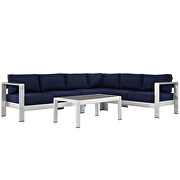5 piece outdoor patio aluminum sectional sofa set in silver navy by Modway additional picture 7