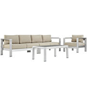 4 piece outdoor patio aluminum sectional sofa set in silver beige by Modway additional picture 6