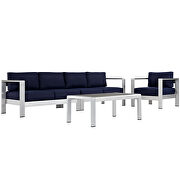 4 piece outdoor patio aluminum sectional sofa set in silver navy by Modway additional picture 6