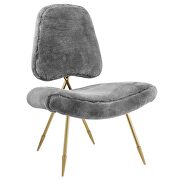 Upholstered sheepskin fur lounge chair in gray additional photo 3 of 5