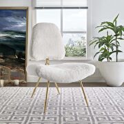 Upholstered sheepskin fur lounge chair in white additional photo 2 of 5
