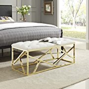 Gold ivory luxuriously tufted velvet polyester fabric upholstery bench by Modway additional picture 6