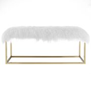White sheepskin bench in gold by Modway additional picture 2