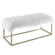 White sheepskin bench in gold by Modway additional picture 3