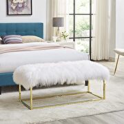 White sheepskin bench in gold by Modway additional picture 6