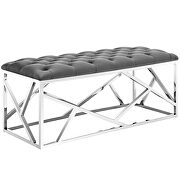 Silver gray luxuriously tufted velvet polyester fabric upholstery bench by Modway additional picture 3