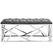 Silver gray luxuriously tufted velvet polyester fabric upholstery bench by Modway additional picture 5