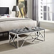 Silver gray luxuriously tufted velvet polyester fabric upholstery bench by Modway additional picture 6