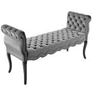 Chesterfield style button tufted performance velvet bench in light gray additional photo 4 of 7