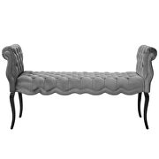 Chesterfield style button tufted performance velvet bench in light gray additional photo 5 of 7