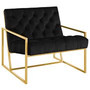 Gold stainless steel performance velvet accent chair in black additional photo 4 of 5