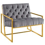 Gold stainless steel performance velvet accent chair in gray additional photo 4 of 5