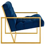 Gold stainless steel performance velvet accent chair in navy additional photo 3 of 5