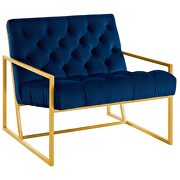 Gold stainless steel performance velvet accent chair in navy additional photo 5 of 5