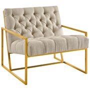 Gold stainless steel upholstered fabric accent chair in beige additional photo 4 of 4