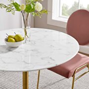 Round artificial marble dining table in gold white additional photo 2 of 3