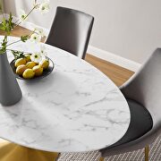 Oval artificial marble dining table in gold white additional photo 2 of 7