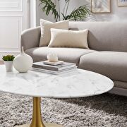 Oval-shaped artifical artificial marble coffee table in gold white by Modway additional picture 2
