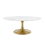 Oval-shaped artifical artificial marble coffee table in gold white by Modway additional picture 4