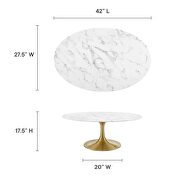 Oval-shaped artifical artificial marble coffee table in gold white by Modway additional picture 8