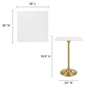 Square wood top bar table in gold white by Modway additional picture 8