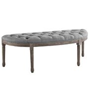 Vintage french upholstered fabric semi-circle bench in light gray additional photo 2 of 6
