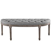 Vintage french upholstered fabric semi-circle bench in light gray additional photo 4 of 6