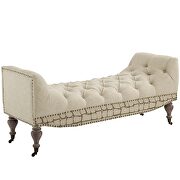 Vintage french upholstered fabric bench in beige by Modway additional picture 6