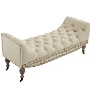 Vintage french upholstered fabric bench in beige by Modway additional picture 8