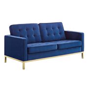 Gold stainless steel leg performance velvet loveseat in gold navy by Modway additional picture 3