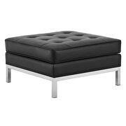 Tufted upholstered faux leather ottoman in silver black additional photo 2 of 3