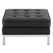 Tufted upholstered faux leather ottoman in silver black additional photo 3 of 3