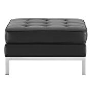 Tufted upholstered faux leather ottoman in silver black additional photo 4 of 3