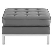 Tufted upholstered faux leather ottoman in silver gray additional photo 3 of 3