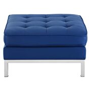 Tufted upholstered faux leather ottoman in silver navy additional photo 3 of 3