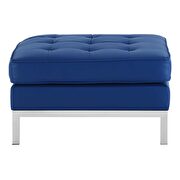 Tufted upholstered faux leather ottoman in silver navy additional photo 4 of 3