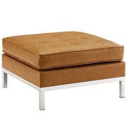 Tufted upholstered faux leather ottoman in silver tan additional photo 2 of 3