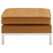 Tufted upholstered faux leather ottoman in silver tan additional photo 3 of 3