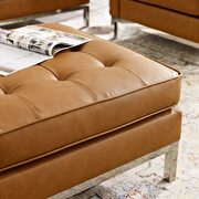 Tufted upholstered faux leather ottoman in silver tan additional photo 4 of 3