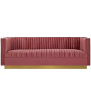 Vertical channel tufted performance velvet sofa in dusty rose additional photo 2 of 4