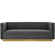 Vertical channel tufted performance velvet sofa in gray by Modway additional picture 2