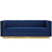 Vertical channel tufted performance velvet sofa in navy additional photo 2 of 4