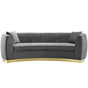 Channel tufted curved performance velvet sofa in gray additional photo 2 of 5