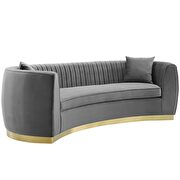 Channel tufted curved performance velvet sofa in gray additional photo 3 of 5