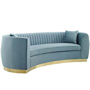Channel tufted curved performance velvet sofa in light blue additional photo 3 of 5