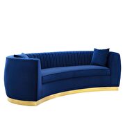 Channel tufted curved performance velvet sofa in navy additional photo 2 of 6