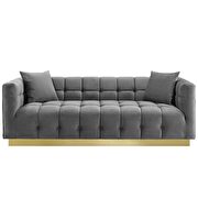 Biscuit tufted performance velvet sofa in gray additional photo 2 of 5