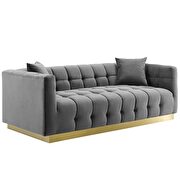 Biscuit tufted performance velvet sofa in gray additional photo 3 of 5