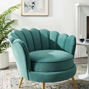Scalloped edge performance velvet accent armchair in teal additional photo 2 of 6