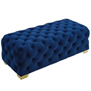 Button tufted performance velvet bench in navy additional photo 2 of 6